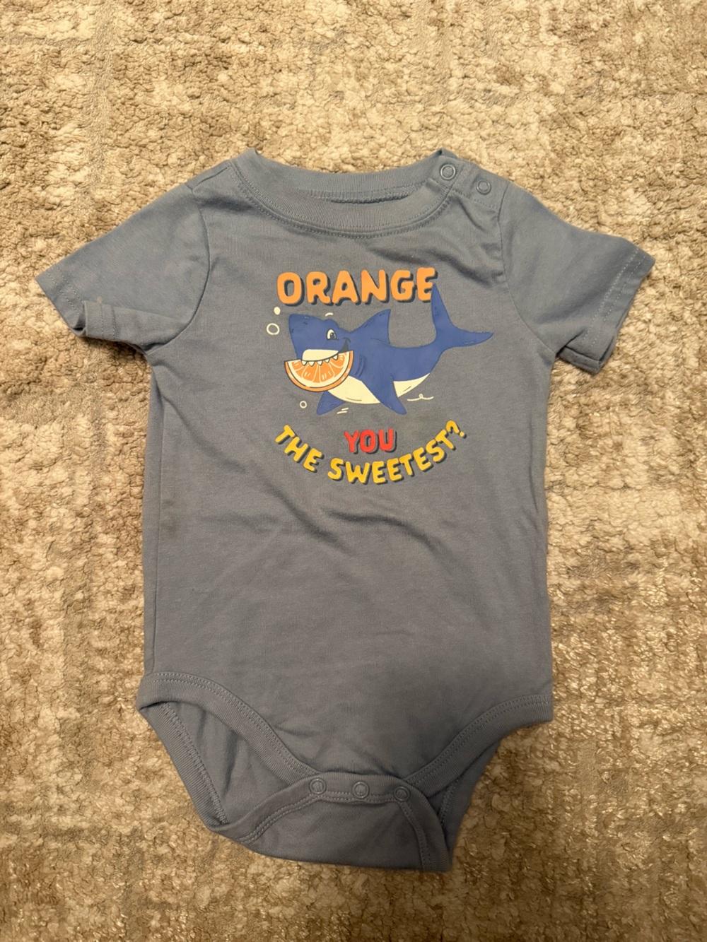 Garanimals Blue Shark Graphic One-Piece Bodysuit with Orange Accent size 12M
